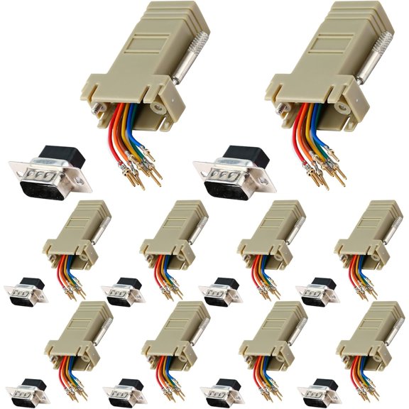 10PCS DB9 Male Ethernet Adapter, 9 Pin Serial Port Male to RJ45 Ethernet LAN Extend Modular Converter, M/F