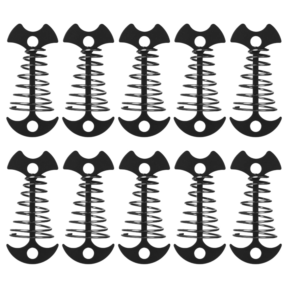 10PCS Deck Anchor Pegs, Windproof Aluminum Alloy Fishbone Tent Stakes Spring Buckle, Portable Nail-black