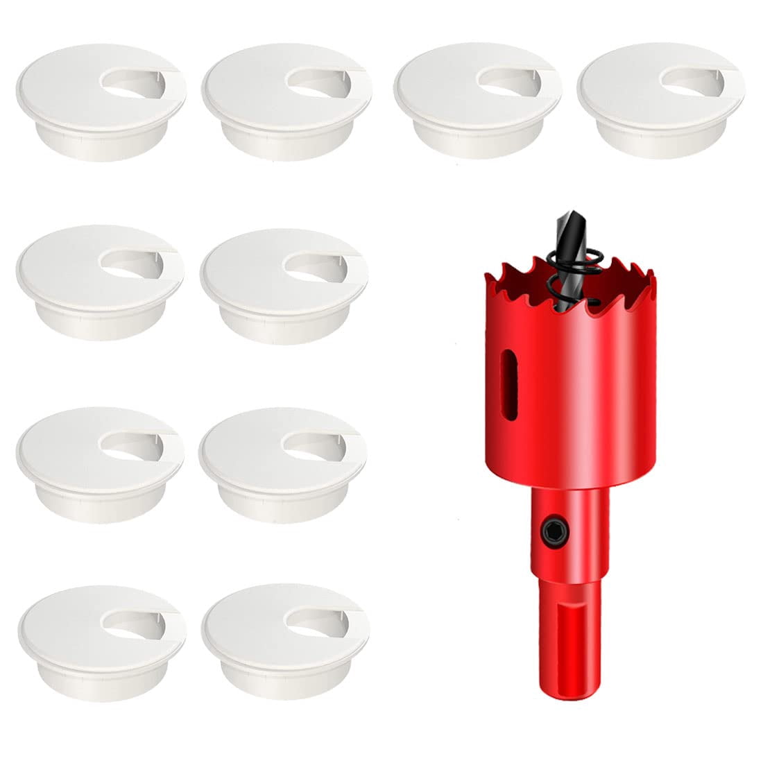 10PCS Desk Grommet, Desk Grommet 1-3/8 I h(35mm) Desk Cable Grommet Desk Cable Hole Covers with Hole Saw, Ideal Solution for Office and Home Table Cable (White,1-3/8 I h)