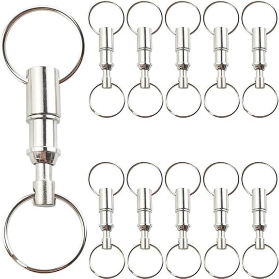 10PCS Detachable Keychain, Silver Double Spring Key Accessory Detachable Dual Pull Apart Key Rings with Double Spring Split Snap for Key, Bag, Tool, DIY Crafts