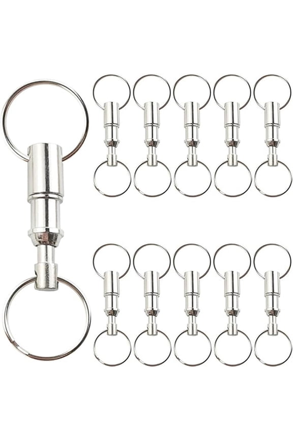 10PCS Detachable Keychain, Silver Double Spring Key Accessory Detachable Dual Pull Apart Key Rings with Double Spring Split Snap for Key, Bag, Tool, DIY Crafts