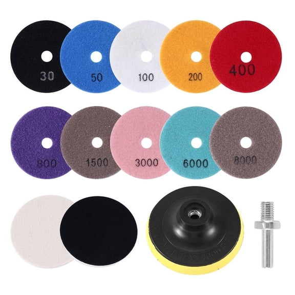 10PCS Diamond Polishing Pads 4 Inch 10 Packs 3/8inch-11 Backer Pad Polishing Kit Marble Polishing Kit,Mixed Color