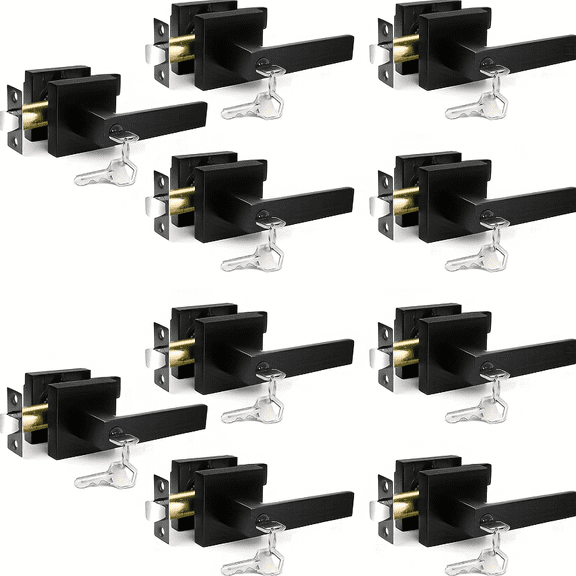 10PCS Door Handles Interior, Door Knobs Interior, Black Door Handle with Reversible Lever, Keyed Alike Door Lock Sets for Bedroom, 10 Packs Heavy Duty Door Lock Sets, Matte Black