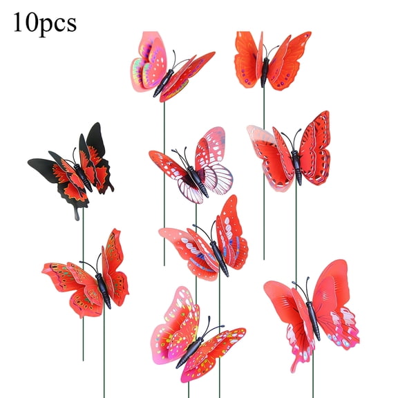 10PCS Double-Layer Artificial Butterfly Stakes, PVC 3D Butterfly Garden Ornaments with Flexible Stems, Weatherproof Decorative Picks for Potted Plants, Yard & Outdoor Decor,A
