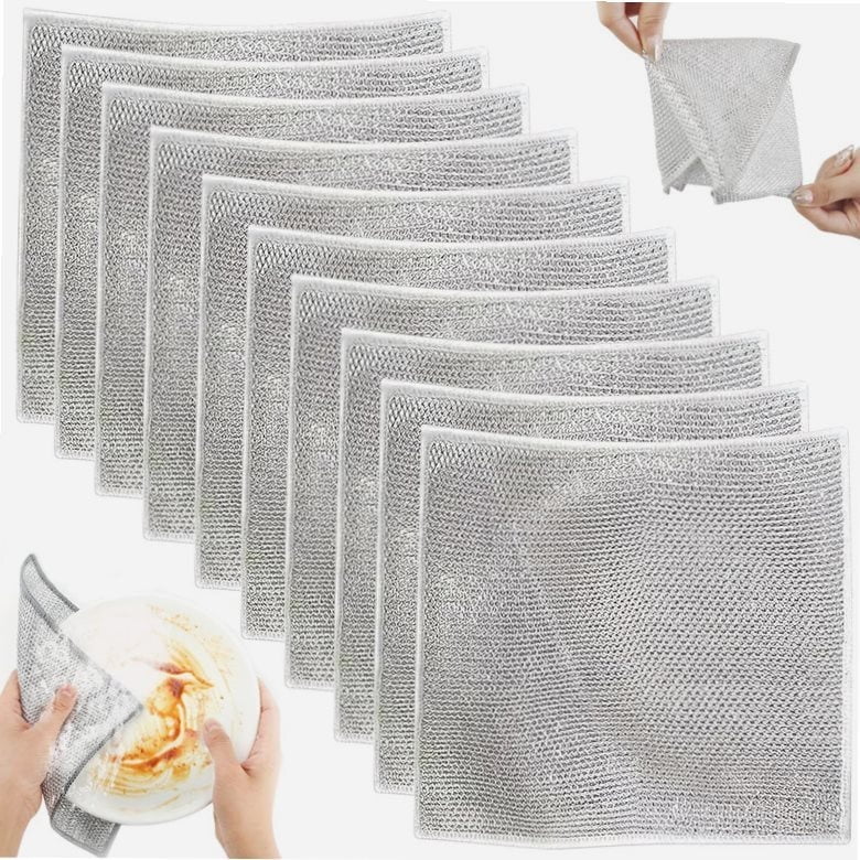 10PCS Double Layer Non-Scratch Wire Dishcloths - Multipurpose Steel Wire Dish Towels for Wet & Dry Cleaning