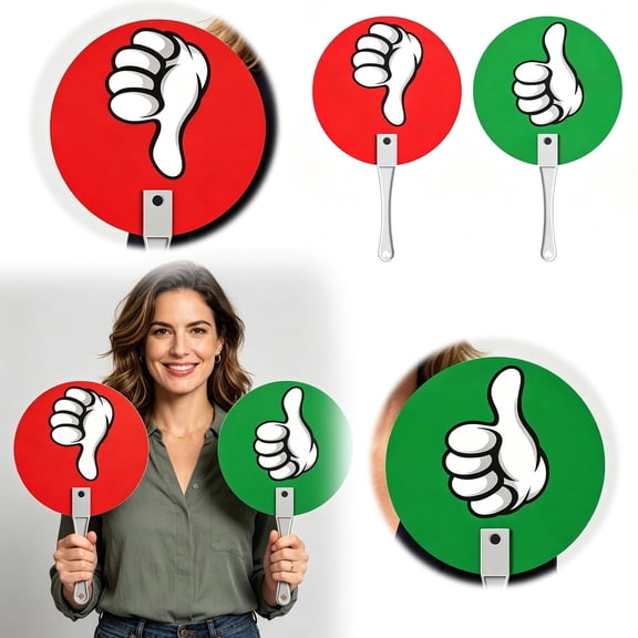 10PCS Double-Sided Thumbs Up/Thumbs Down Handheld Sign, Green Red Voting Paddle for Events, Parties, Game Shows, Audience Participation Judgment Board