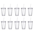 thumbnail image 1 of 10PCS Double Wall Clear Plastic Tumbler with Lid and Straw, 17oz Reusable Cup for Adults, BPA-Free Cold Drink Glass for Smoothies Iced Coffee, Travel Cup, 1 of 9