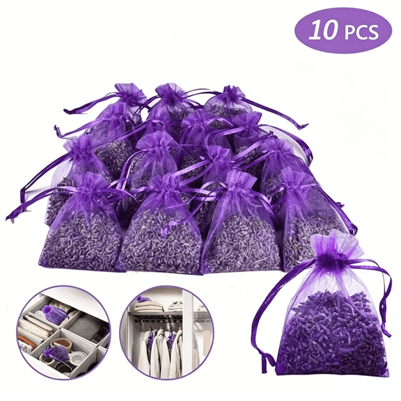 10PCS Dried Lavender Scent Sachets, Natural Fresh Fragrance Bags for Closets Drawers Dressers, Long Lasting Home Aroma Lavender Sachets