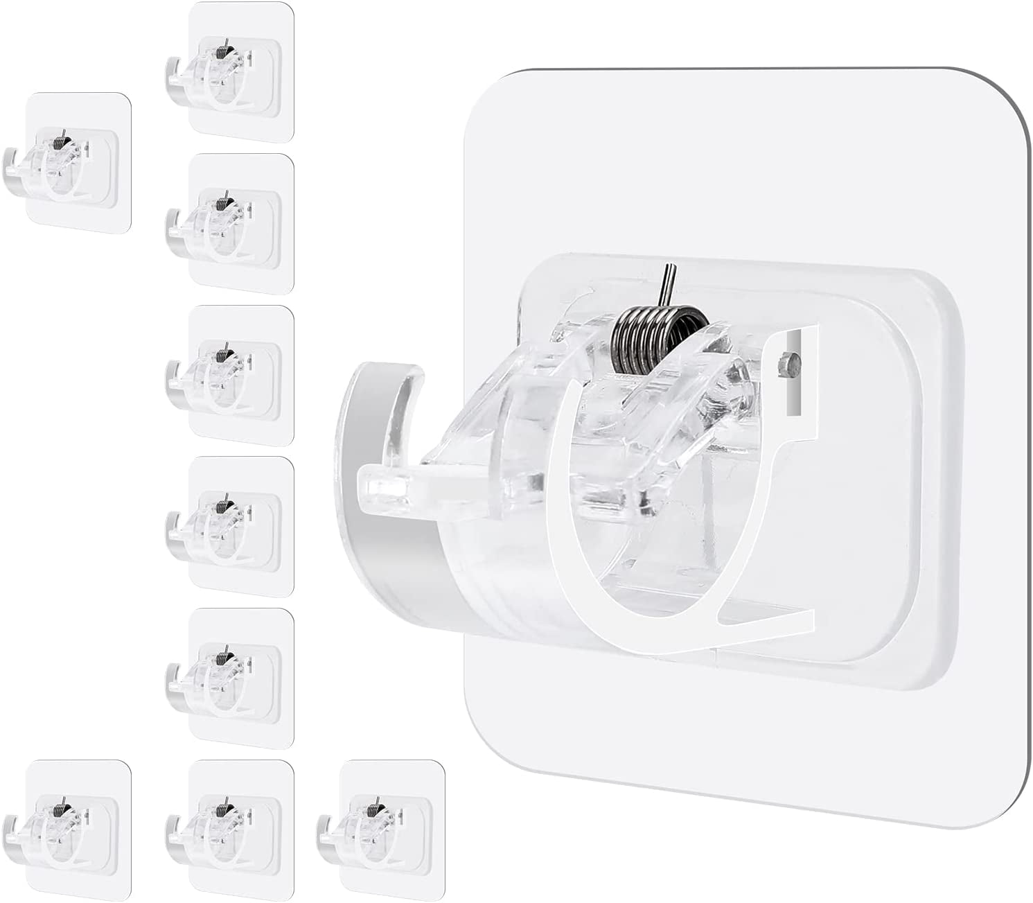 10PCS No Drill Curtain Rod Brackets Self Adhesive Curtain Rod Holder Hooks Nail Free Adjustable Curtain Rod Hooks Hangers for Bathroom Kitchen Home Bathroom and Hotel (Transparent)