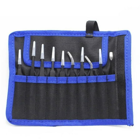 10PCS ESD Tweezer Anti-static Stainless Steel Precisiion Tweezers for Electronics Nail Beauty