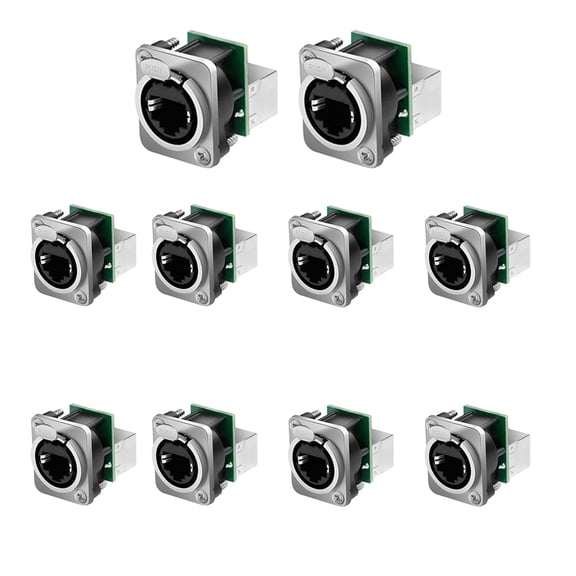 10PCS Ethercon Rj45 Chassis Socket, NE8FDP Ethercon Pass Through Connector, D Series Cat5 RJ45 Panel-Mount Socket
