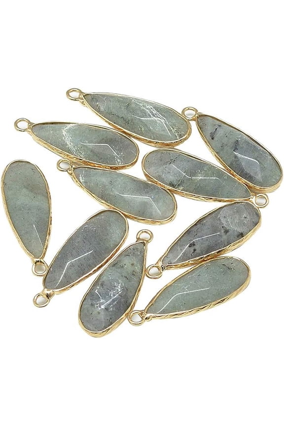 10PCS Faceted Drop Beads Pendants Rock Charms Gemstone Pendants with Golden Brass Findings Labradorite Pendants for Necklace Jewelry Making Golden