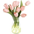 thumbnail image 1 of 10PCS Faux Flowers with Vase, Faux Silk Tulip Flower Artificial Flowers Bouquet in Glass Vase, Faux Flower Arrangement with Vase for Home Office Decoration, Dining Table Centerpiece Fake Tulips, 1 of 5