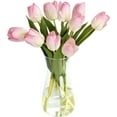 thumbnail image 1 of 10PCS Faux Flowers with Vase, Faux Silk Tulip Flower Artificial Flowers Bouquet in Glass Vase, Faux Flower Arrangement with Vase for Home Office Decoration, Dining Table Centerpiece Fake Tulips, 1 of 5