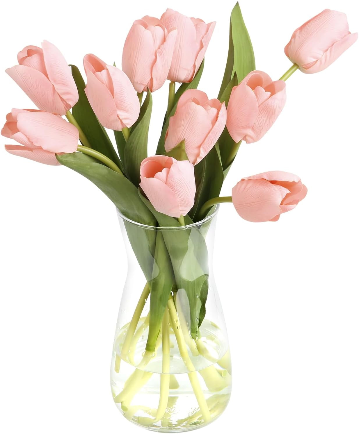 10PCS Faux Flowers with Vase, Faux Silk Tulip Flower Artificial Flowers