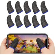 10PCS Finger Sleeve for PUBG Mobile Game, 0.3mm Silver Fiber, Extremely Thin Fit All Touchscreen Devices Gamer Thumb Protector/Stabilizer/Compression Support Sleeve (Blue)