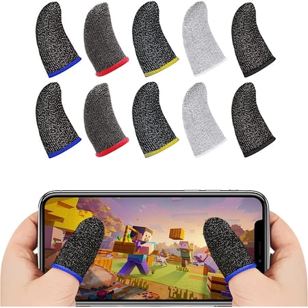 10PCS Finger Sleeve for PUBG Mobile Game, 0.3mm Silver Fiber, Extremely Thin Fit All Touchscreen Devices Gamer Thumb Protector/Stabilizer/Compression Support Sleeve (Colorful)