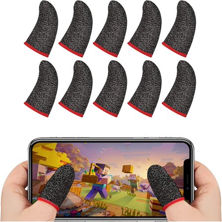 10PCS Finger Sleeve for PUBG Mobile Game, 0.3mm Silver Fiber, Extremely Thin Fit All Touchscreen Devices Gamer Thumb Protector/Stabilizer/Compression Support Sleeve (Red)