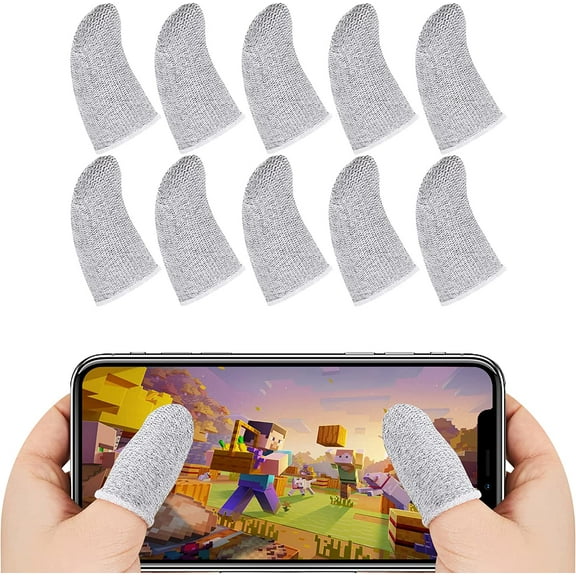 10PCS Finger Sleeve for PUBG Mobile Game, 0.3mm Silver Fiber, Extremely Thin Fit All Touchscreen Devices Gamer Thumb Protector/Stabilizer/Compression Support Sleeve (White)