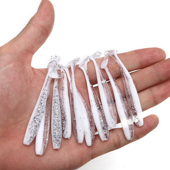 10PCS Fishing Soft Plastic Lures,Paddle Tail Lures for Freshwater and Saltwater Bass Lures,White