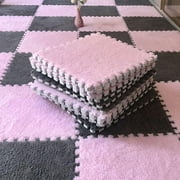 10PCS Fluffy Plush Foam Mat, 12x12 Inch Interlocking Carpet Tiles with Border, Soft Non-Slip Foam Pads for Floor, Playroom, Easy to Clean Puzzle Mat Squares