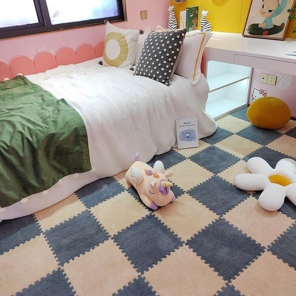 10PCS Fluffy Plush Foam puzzle Mat, 11.8x11.8in Square Interlocking  Carpet Tiles, DIY Non-Slip Washable, Soft Climbing Area Rug for Home Use