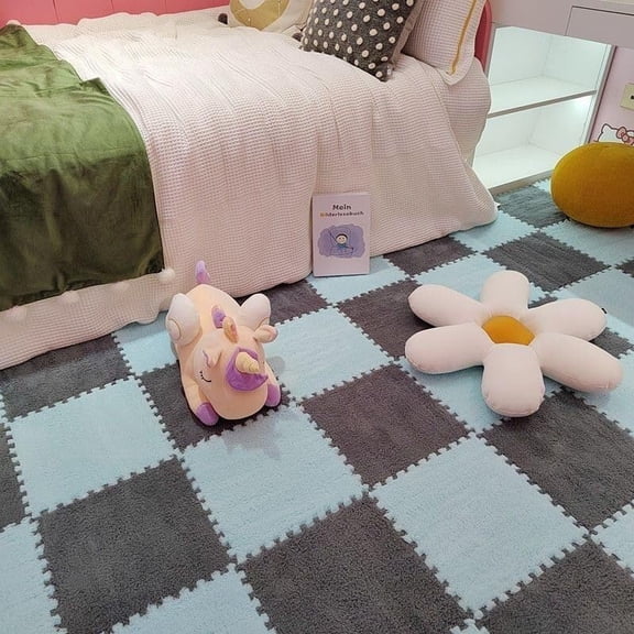 10PCS Fluffy Plush Foam puzzle Mat, 11.8x11.8in Square Interlocking Carpet Tiles, DIY Non-Slip Washable, Soft Climbing Area Rug for Home Use