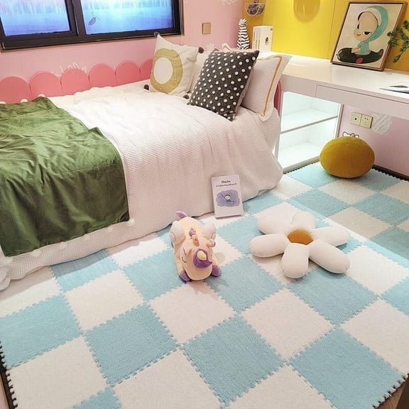 10PCS Fluffy Plush Foam puzzle Mat, 11.8x11.8in Square Interlocking Carpet Tiles, DIY Non-Slip Washable, Soft Climbing Area Rug for Home Use