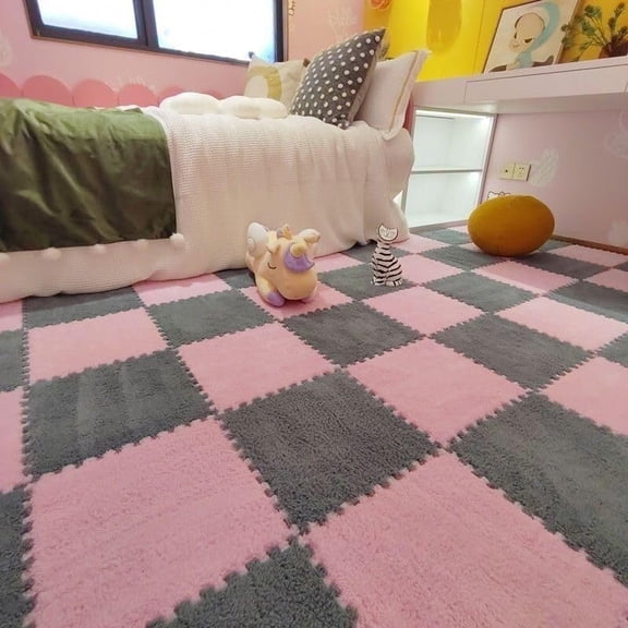 10PCS Fluffy Plush Foam puzzle Mat, 11.8x11.8in Square Interlocking  Carpet Tiles, DIY Non-Slip Washable, Soft Climbing Area Rug for Home Use