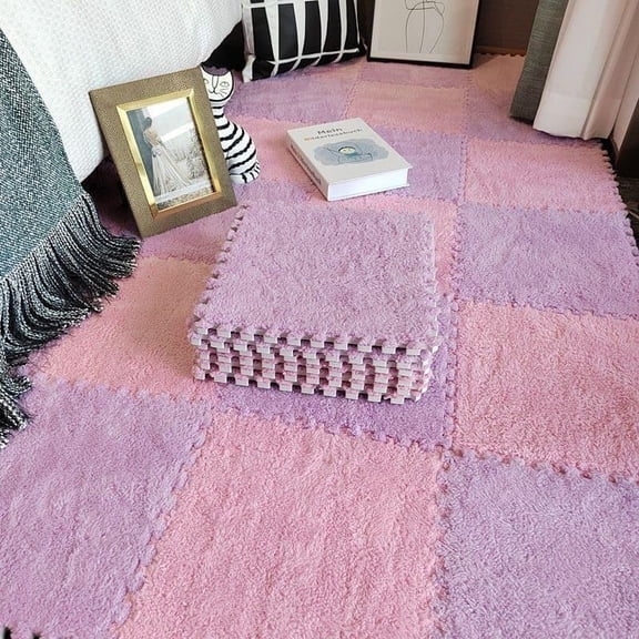 10PCS Fluffy Plush Foam puzzle Mat, 11.8x11.8in Square Interlocking  Carpet Tiles, DIY Non-Slip Washable, Soft Climbing Area Rug for Home Use