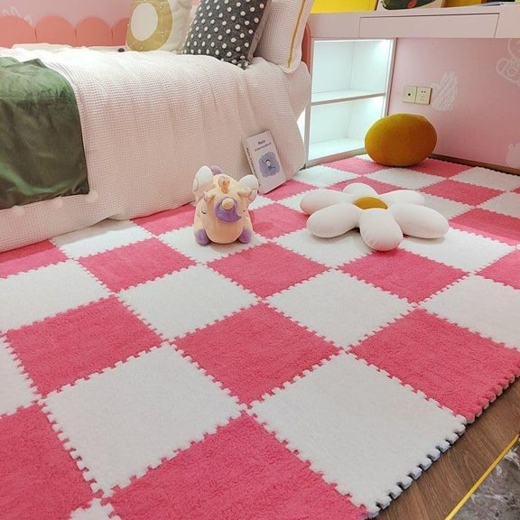 10PCS Fluffy Plush Foam puzzle Mat, 11.8x11.8in Square Interlocking Carpet Tiles, DIY Non-Slip Washable, Soft Climbing Area Rug for Home Use
