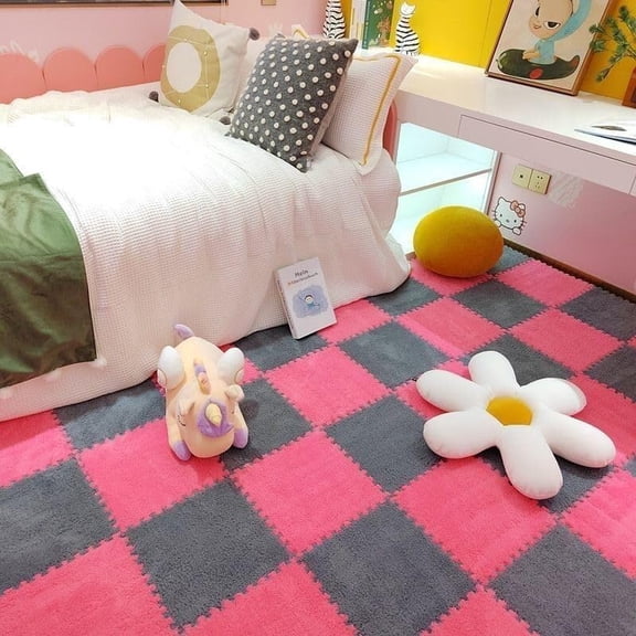 10PCS Fluffy Plush Foam puzzle Mat, 11.8x11.8in Square Interlocking Carpet Tiles, DIY Non-Slip Washable, Soft Climbing Area Rug for Home Use