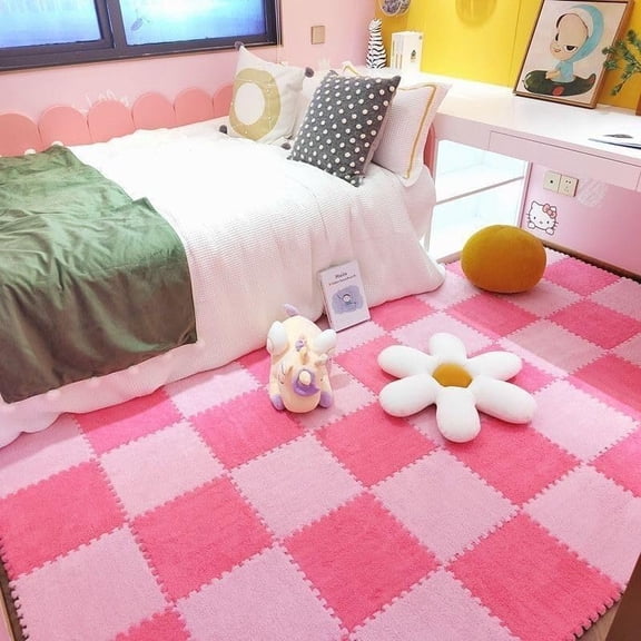 10PCS Fluffy Plush Foam puzzle Mat, 11.8x11.8in Square Interlocking Carpet Tiles, DIY Non-Slip Washable, Soft Climbing Area Rug for Home Use