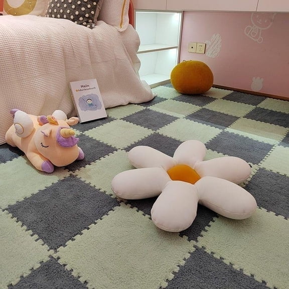 10PCS Fluffy Plush Foam puzzle Mat, 11.8x11.8in Square Interlocking Carpet Tiles, DIY Non-Slip Washable, Soft Climbing Area Rug for Home Use
