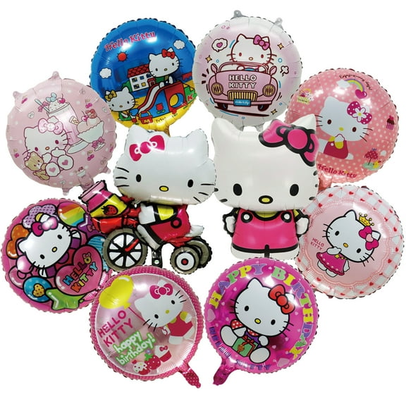 10PCS For Hello Themed For Kitty Birthday Party Foil Balloon Decorations Cute Cartoon Balloon Celebration Party Kit Supplies