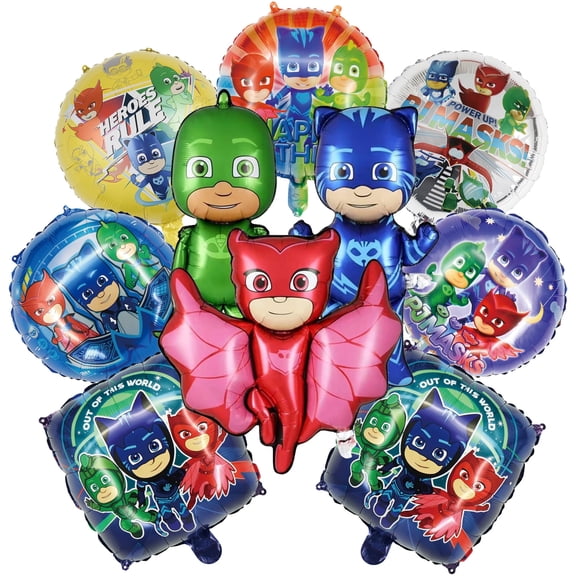 10PCS For PJ Themed For Masks Foil Balloons,Birthday Party Decorations,Cartoon Balloon for Boy Girls Celebration Party Kit Supplies
