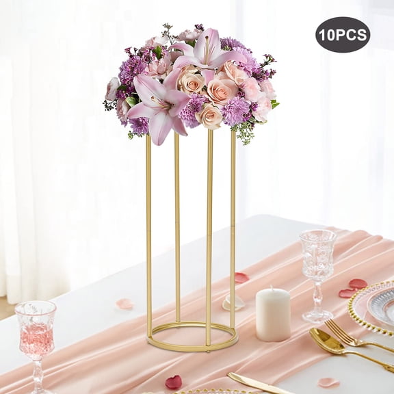 10PCS Freestanding Cylindrical Gold Metal Column Wedding Centerpieces Tall Gold Metal Flower Stand