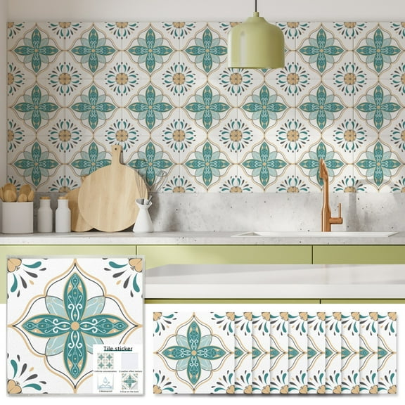 10PCS French Style Peel and Stick Tile Stickers Wall Backsplash DIY Murals Self Adhesive Removable Textured Tile Stickers For Home Kitchen Bathroom Decor, 6 x 6 inch