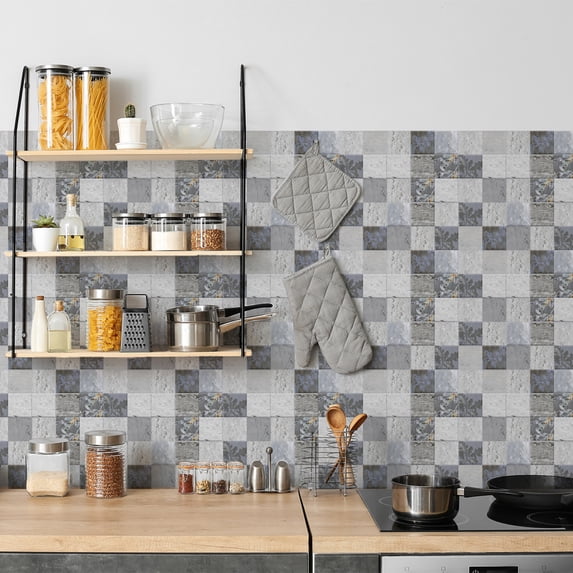 10PCS French Style Peel and Stick Tile Stickers Wall Backsplash DIY Murals Self Adhesive Removable Textured Tile Stickers For Home Kitchen Bathroom Decor, 6 x 6 inch