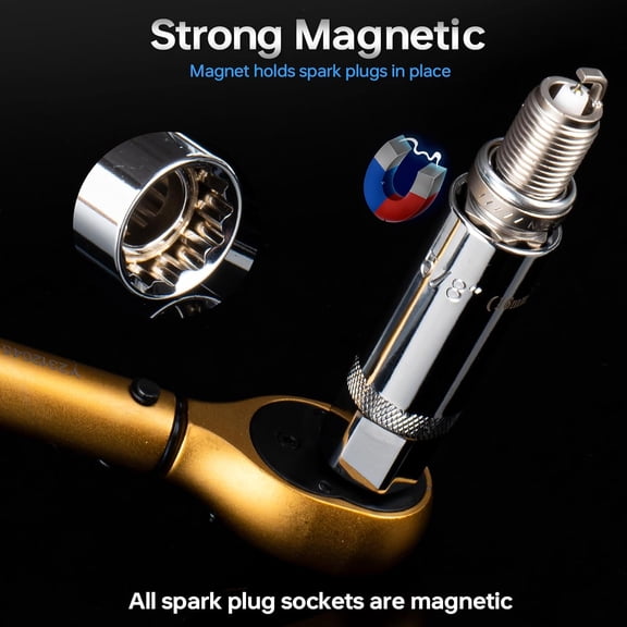 10PCS Full Magnetic Spark Plug Socket Set with 3/8" Drive Torque Wrench