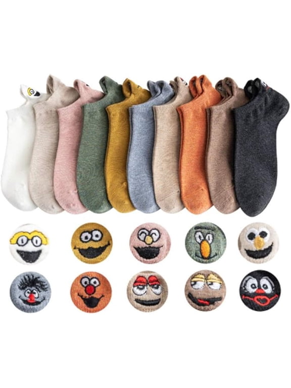 10PCS Funny Cute Socks Cotton Women Colorful Sneaker Novelty Socks Men Cartoon Emoji No Show Short Socks