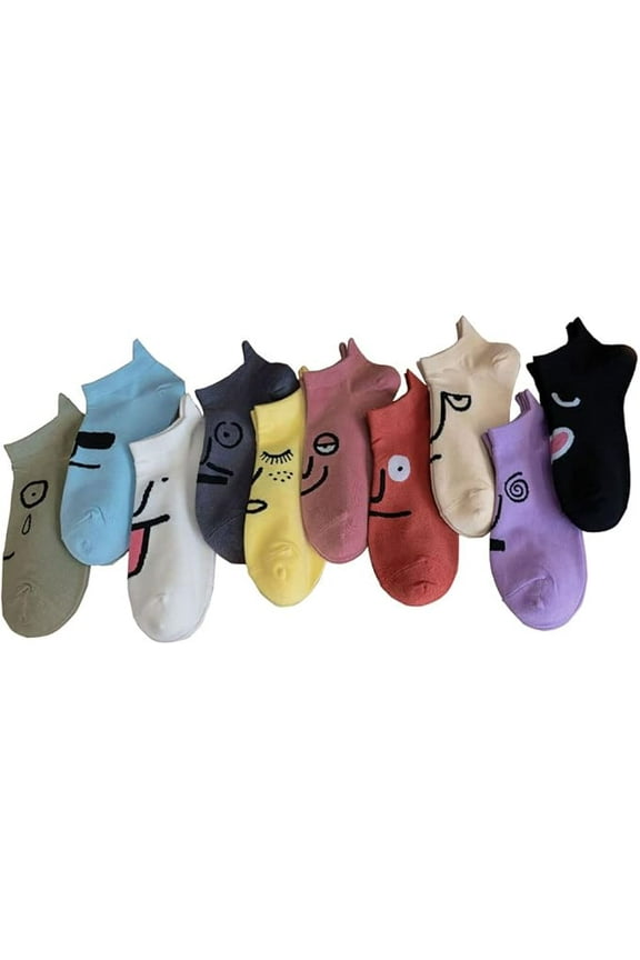 10PCS Funny Cute Socks Cotton Women Colorful Sneaker Novelty Socks Men Cartoon Emoji No Show Short Socks