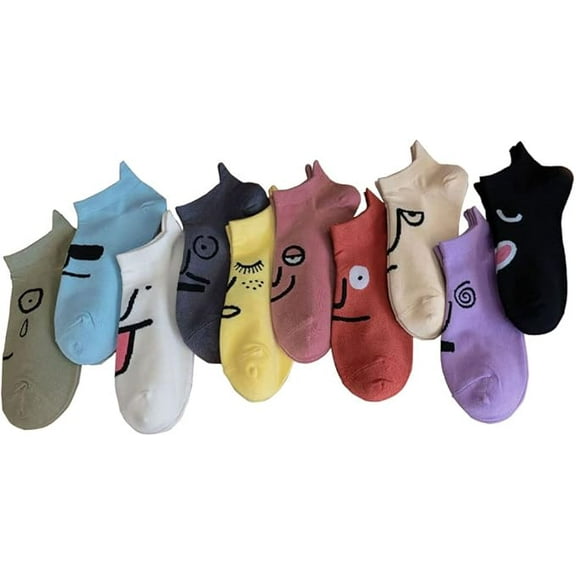 10PCS Funny Cute Socks Cotton Women Colorful Sneaker Novelty Socks Men Cartoon Emoji No Show Short Socks