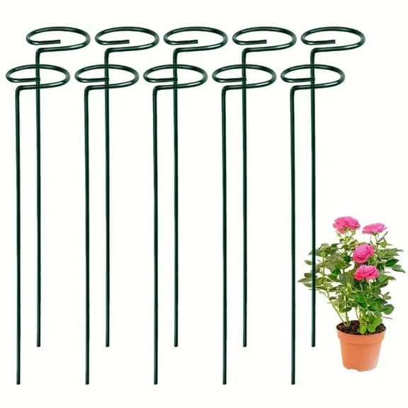 HOMNEER 10PCS Garden Plant Stakes for Flowers, Metal Single Stem Plant Support, Flower Support for Tomatoes, Peony and Rose -15.9 inch