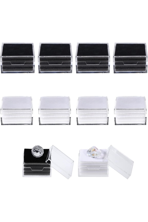 10PCS Gemstone Display Box Square Diamond Gemstone Display Cases Transparent Acrylic Jewelry Show Box Case Container with Clear Top Lids and Sponge for Bare Stone Diamond 2x2x1.1in Mixed Color