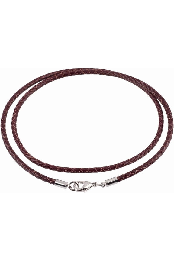 10PCS Genuine Leather Cord Necklaces 3mm Brown Round Real Woven Leather Waxed String Rope Chain Necklace with Copper Lobster Clasps 21 Inch for DIY