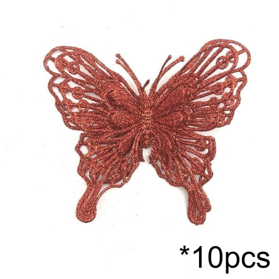 10PCS Glitter Butterfly Ornaments – Multicolor Sparkling Christmas Tree Decorations for Garland, Wreath, Gift Box, Party & Wedding Decor