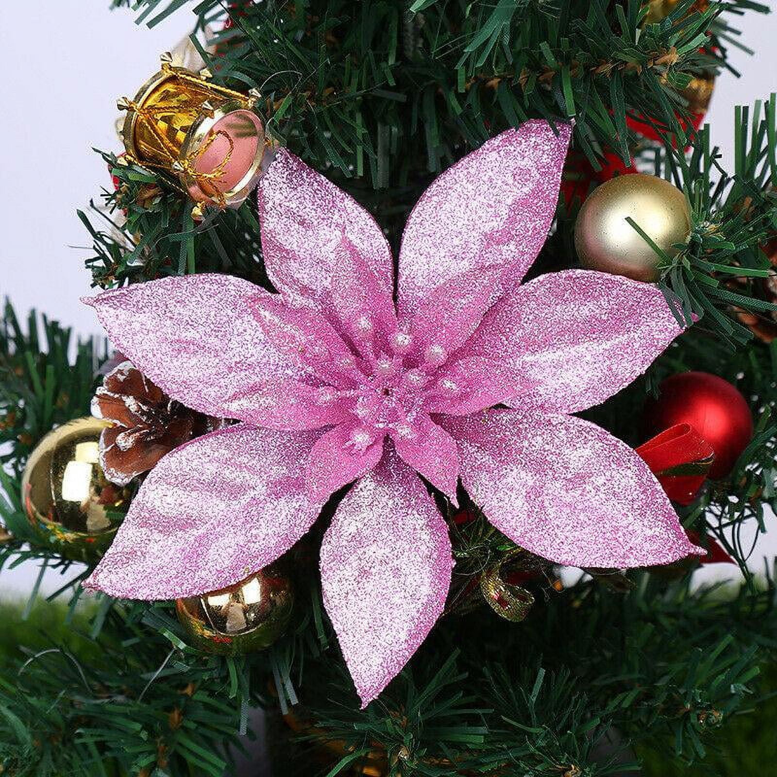 Floweroyal 24pcs Poinsettia Artificial Christmas Flowers Decorations with  Clips and Stems 5.5/14CM Glitter Ornaments for Christmas Tree Wreath