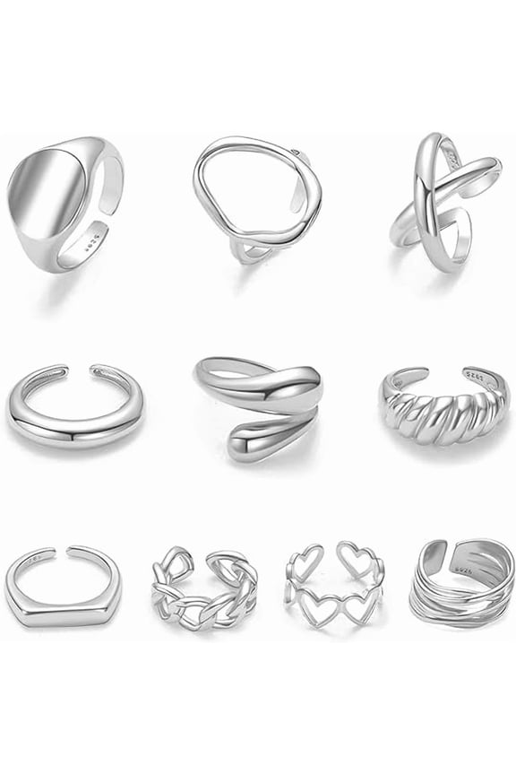 10PCS Gold Dome Chunky Rings for Women 18K Gold Plated Braided Twisted Round Signet Rings Adjustable Open Ring Band Statement Jewelry