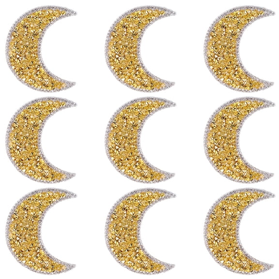10PCS Gold Rhinestone Moon Embroidered Applique Sew on Celestial Iron on Patches Sticker Embroidery Transfer Repair Badges Bulk